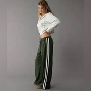 American Eagle Outfitters Green Track Pants with White Stripes